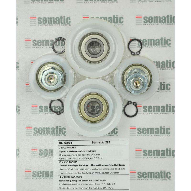BL-0801 | KIT RUEDAS PARA CARRO (2 X SUPERIORES D.50MM Y 2 X INFERIORES D.38MM Y 4 X ARO)